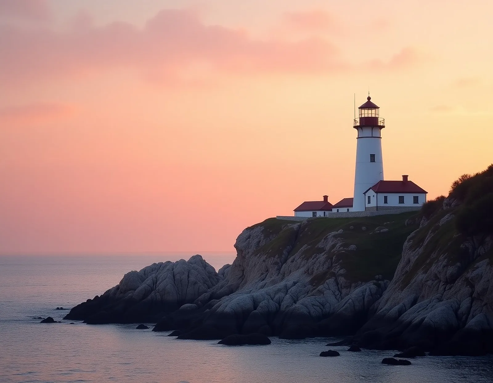 White lighthouse at sunrise